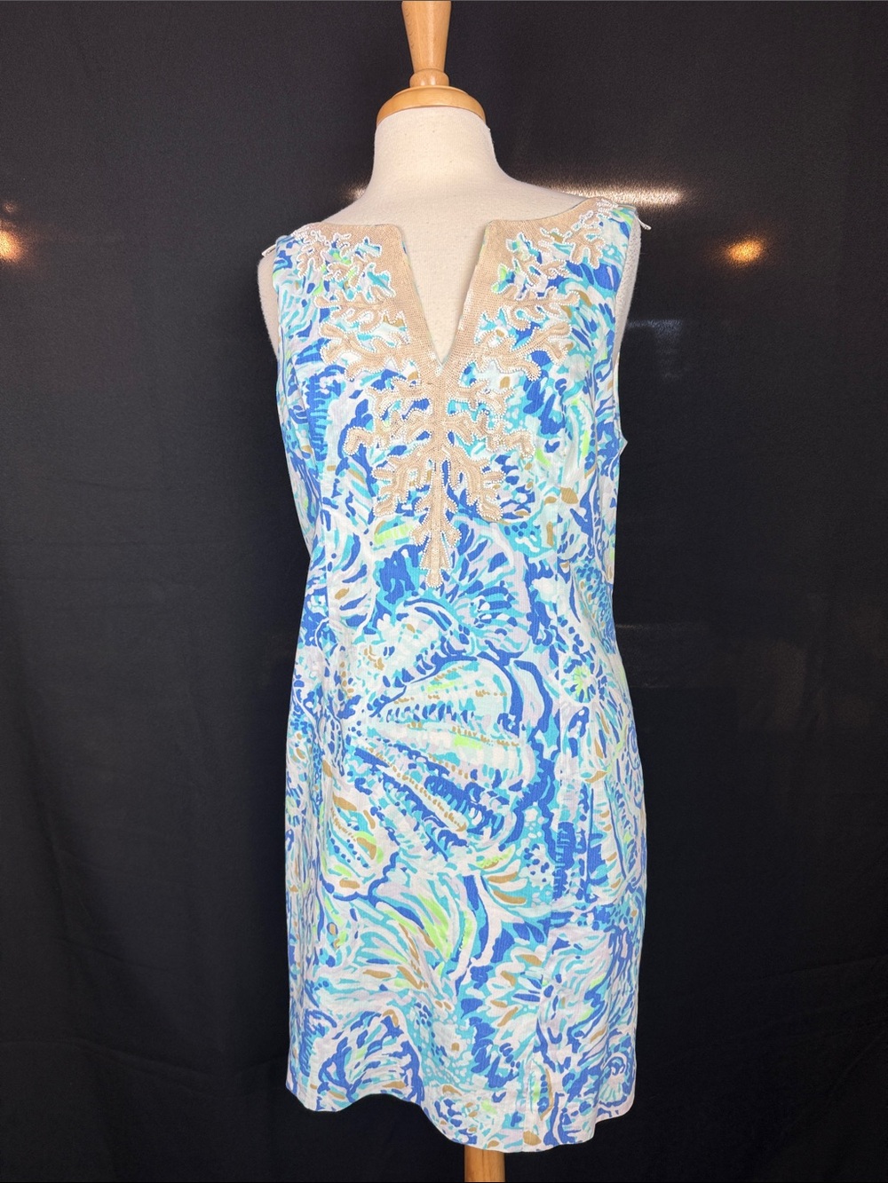Lilly Pulitzer Pastel Blue & Pink Watercolor Print Dress with sequined v neck